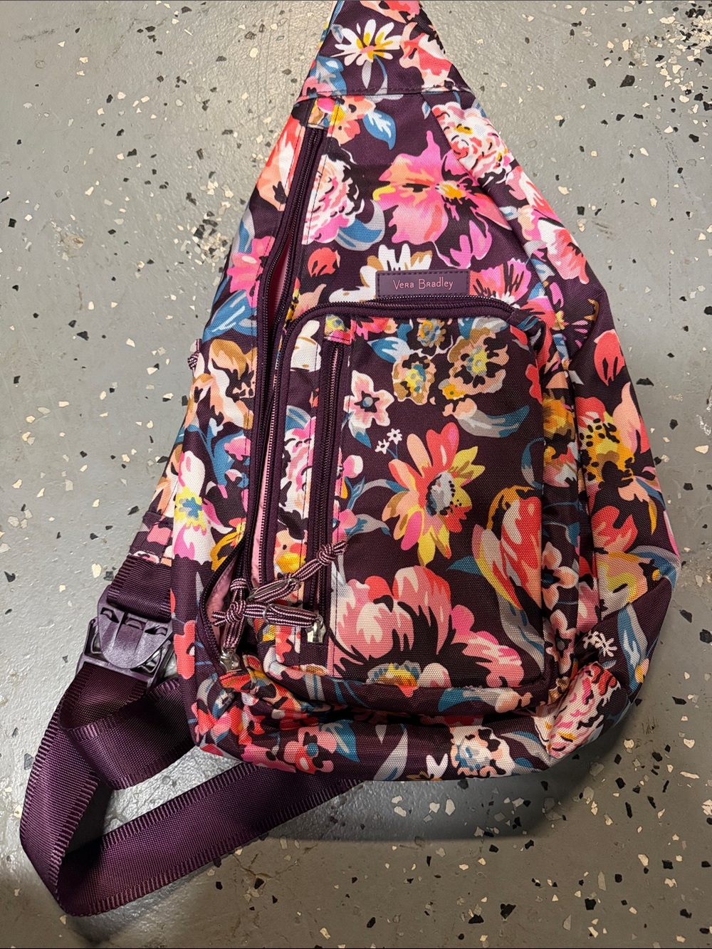 Vera Bradley Plum Floral Crossbody Sling in Pink, Blue & Yellow